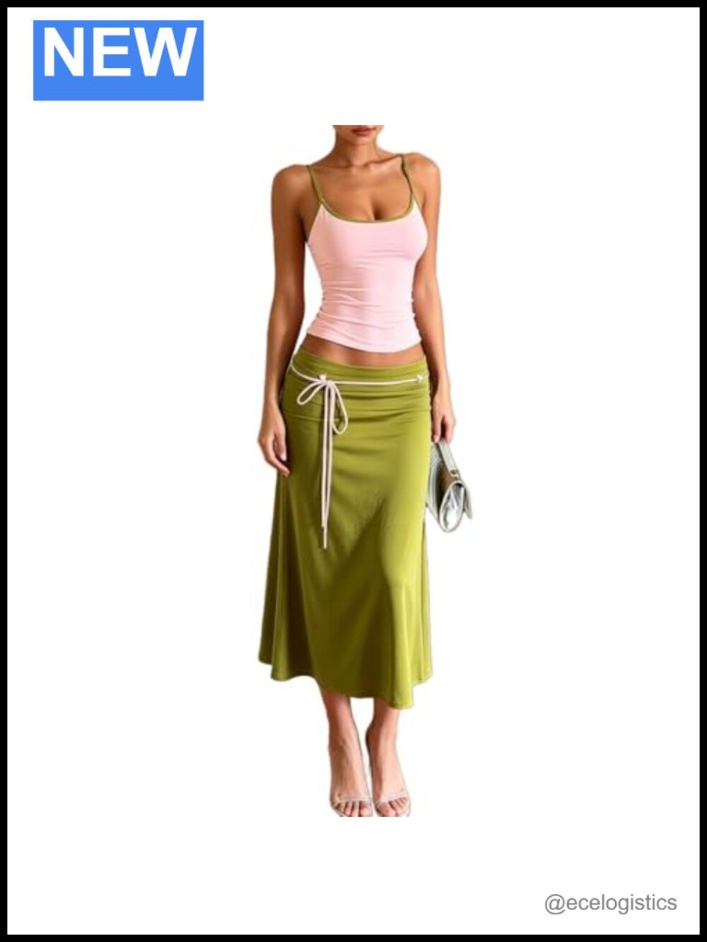 Spaghetti Strap Two Piece Skirt Set Sleeveless Bodycon Midi Dress